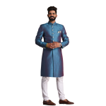 Handmade Royal Blue Leaf Pattern Brocade Silk Sherwani | Elegant Ethnic Wear | Jaipurio